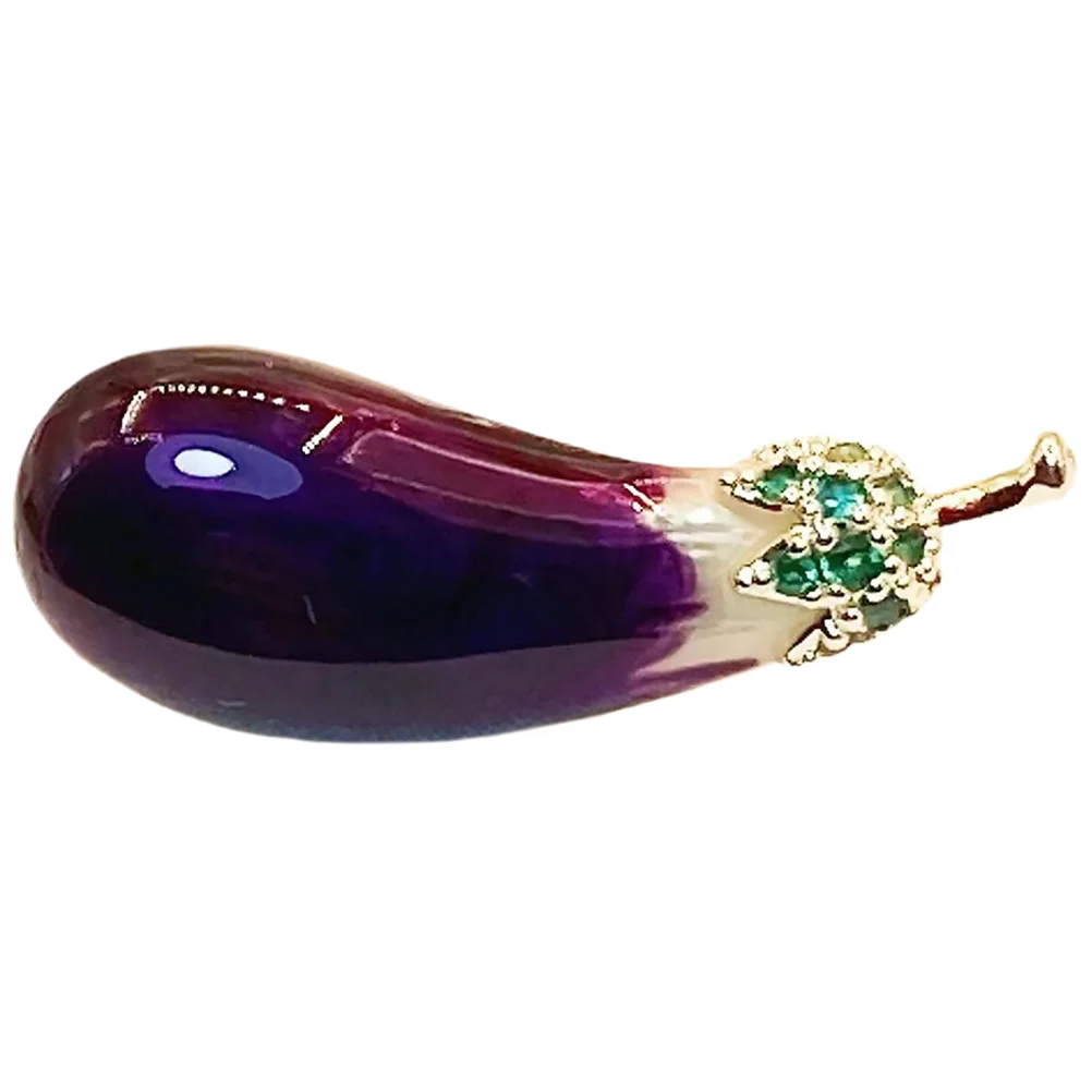 1 Piece Copper Eggplant Brooch Pin for Women Violet Clothes Safety Jewelry Gifts Decorative Anti Peeping Pin for Coat Sweater