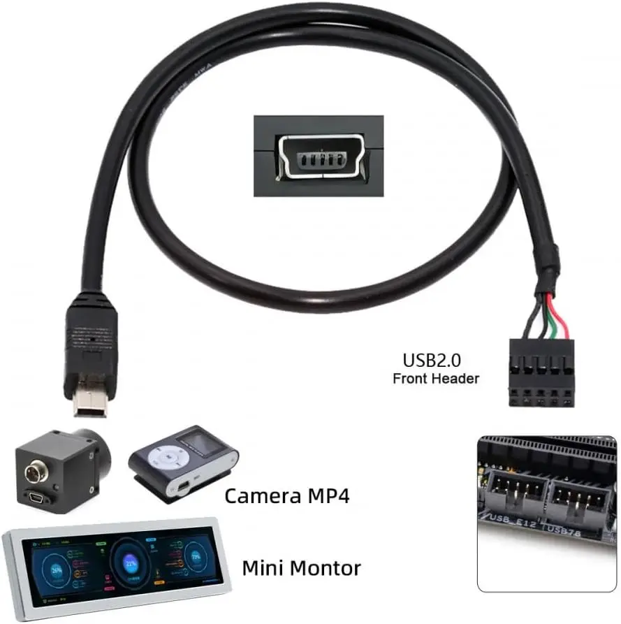 JoniSerl Cable USB 2.0 Motherboard 9pin 10pin Header to Mini USB 5Pin Cable 50cm for Mini Monitor Sensor Panel Camera