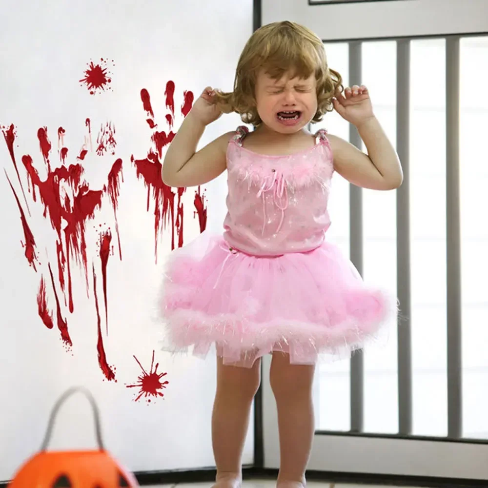 مخيف هالوين ملصقات نافذة الديكور مخيف الدم اليد حزب الشارات الحمراء الدموية اكسسوارات المنزل غرفة المعيشة الديكور