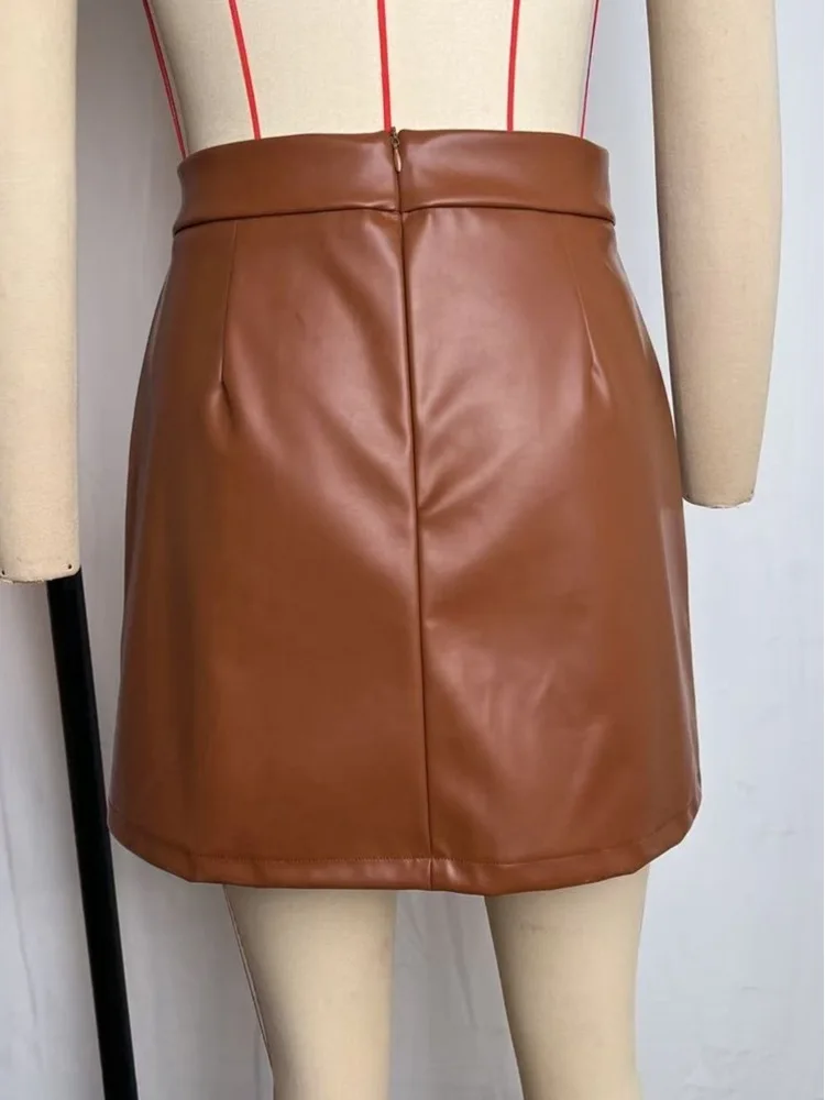 Moda aderente A-line Pu Gonne in pelle Donna 2026 Primavera Autunno Sexy alta Wasit Office Lady Gonna corta in nastro nero