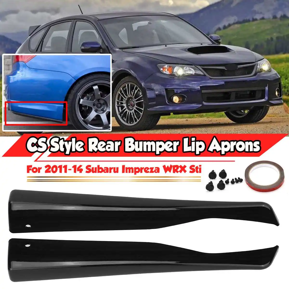 2X CS Style For Subaru Impreza WRX Sti 2011-2014 2013 4Dr Car Rear Bumper Lip Diffuser Splitter Spoiler Guard Canard Protector