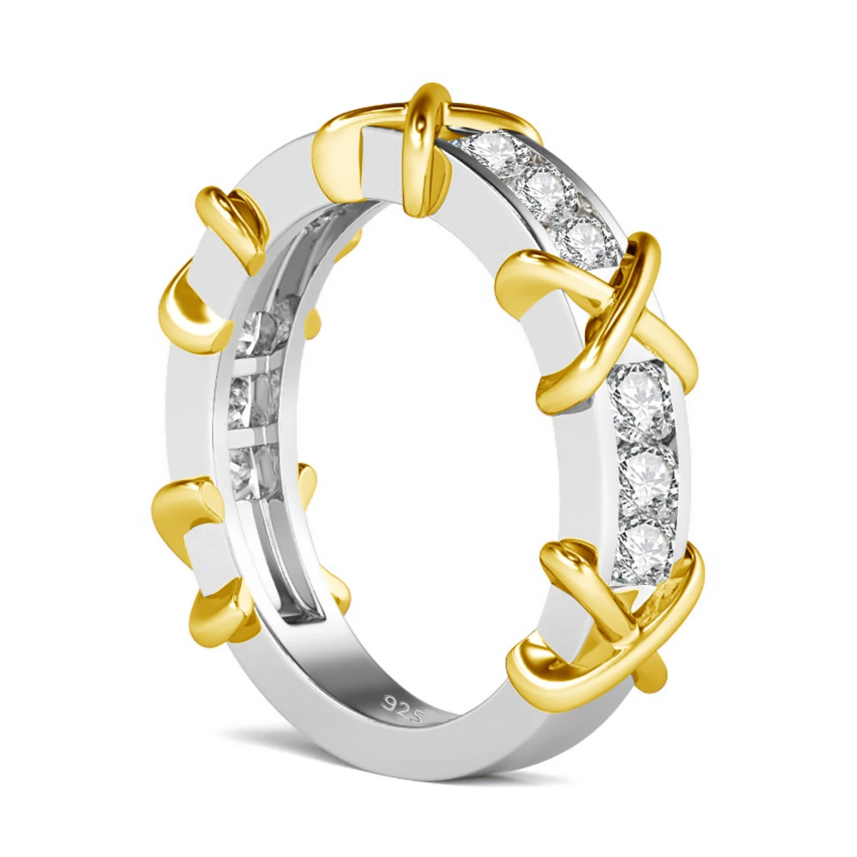 925 Sterling Silver Moissanite Ring for Women X Cross Eternity Band GRA Certified Engagement Wedding Fine Jewelry view 2