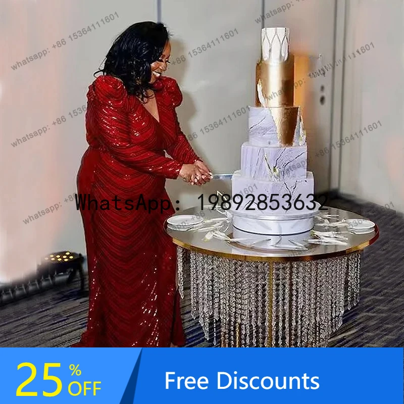 

New crystal bead curtain cake table dining table wedding decoration storage stainless steel with lighting fashion