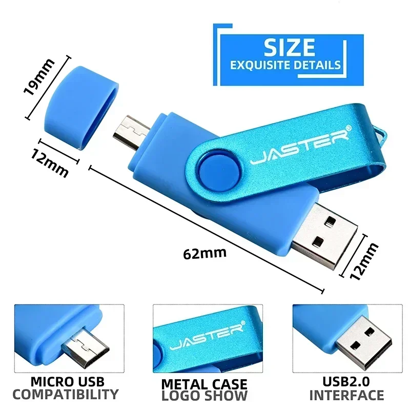 JASTER USB flash drives 3in1 OTG High speed U disk 64GB Rotatable Memory stick Free TYPE-C Adapter Business gift Micro USB Stick