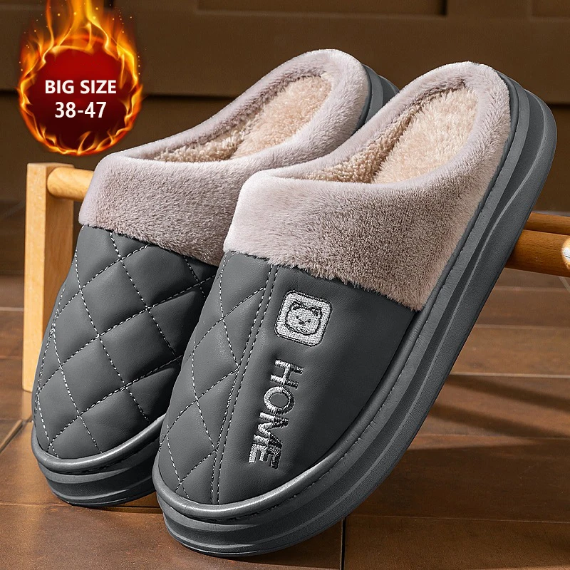 Fashion Men Slippers Winter Warm Cotton Slippers Male Flats Soft Non-slip Slides Household Indoor Shoes Large Size 38-47