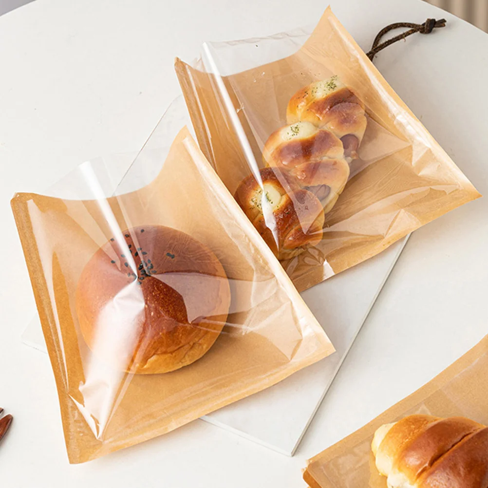 

100pcs Oil proof Bakery Bags Coated Paper S wich Bread Donuts Storage Packaging Grease Resistant Food Safe Durabl