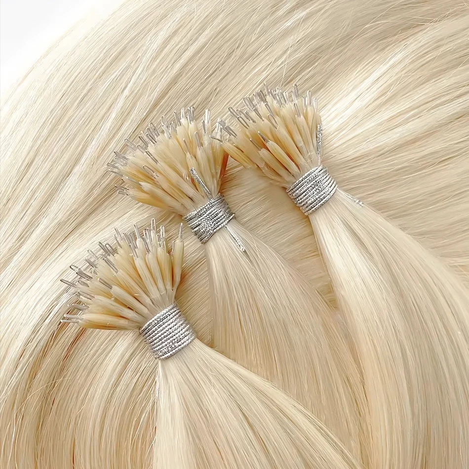 50 Strands Nano Rings Micro Links Human Hair Extensions Natural Blonde Micro Bead Loop Pre Bonded Remy European Straight Hair