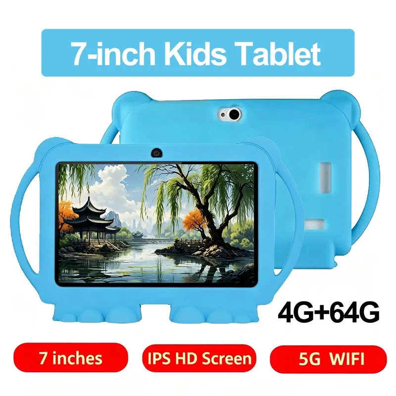 7 Inch Kids Tablet with Cartoon Proof Case 4GB RAM 64GB ROM Drawing & Learning 5G WiFi Portable Children's Education Tablet