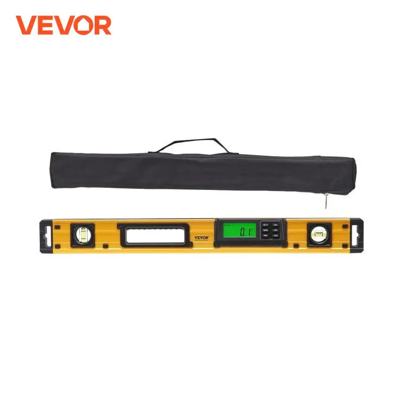 VEVOR Magnetic Torpedo Level 600mm LED Backlit Screen Mechanical Bubble Vials Ruler for 0-360 Degree Gravity Sensor Leveler