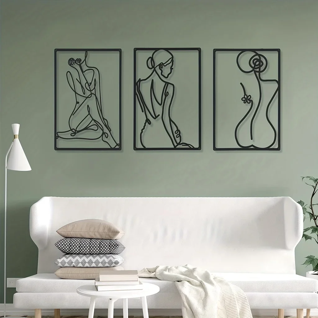 Escultura de pared de Metal abstracto moderno, arte minimalista de Metal Real grueso, decoración del hogar, diseño de una sola línea, Fondo de cruces de pared, 3 piezas