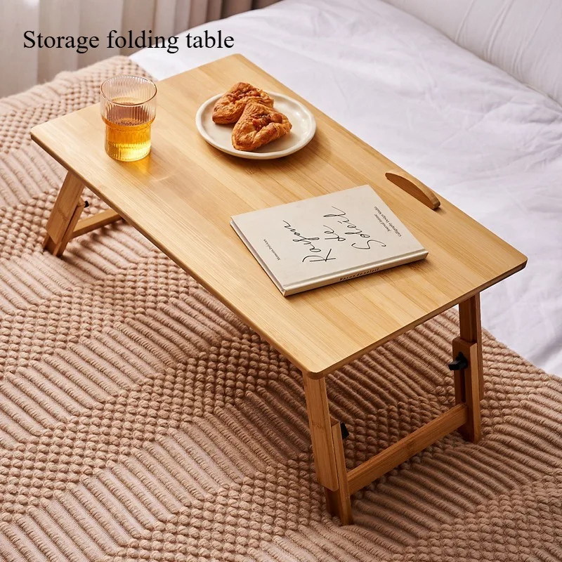 

Bamboo Folding Desk, Portable Tea Table for Tatami/Bed/Sofa, Modern Low Coffee Table with Tray, Minimalist Window Side Table