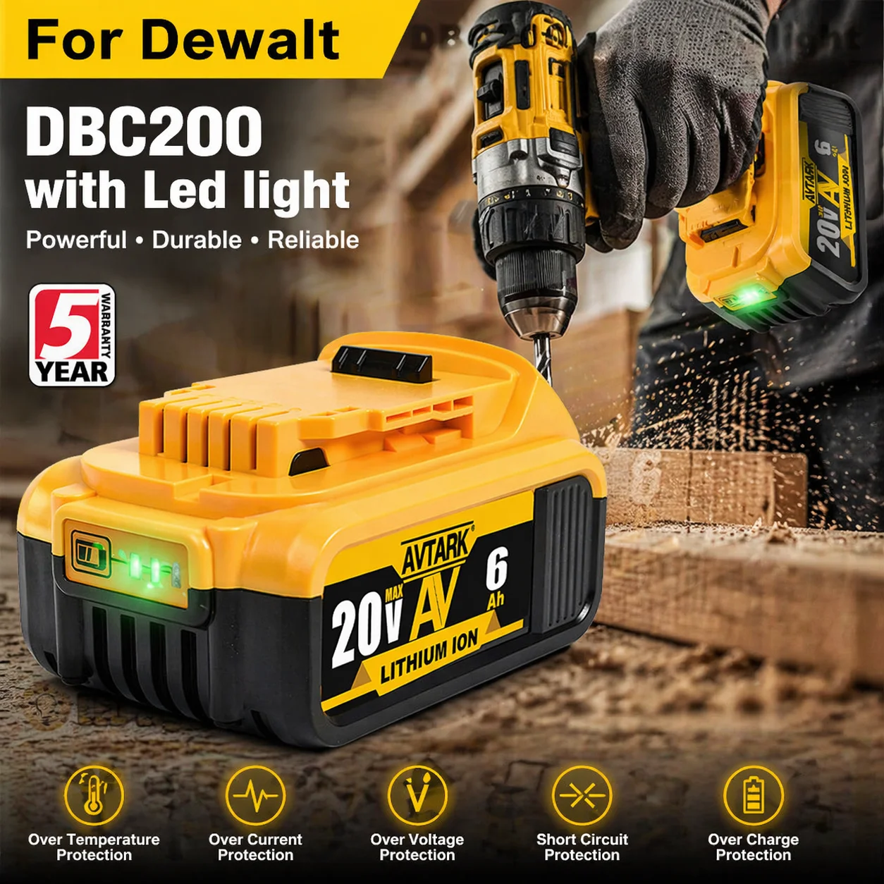 

Vanon 18V 6.0Ah Replacement Battery DCB182 DCB207 DCB208 For Dewalt 18V Cordless Tools UK Warehouse