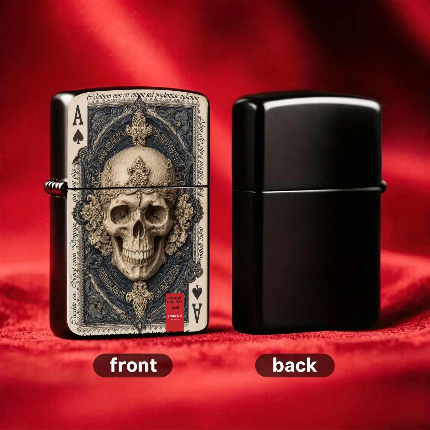 Vintage Carved Skull Ace of Spades  Flip-top Windproof  Lighter, Refillable Fuel Portable Pocket Style, European Dark Gothic Creative PersonalizedGift, Suitable for Daily Outdoor Multi-scenario Use Humorous and Fun Lighter