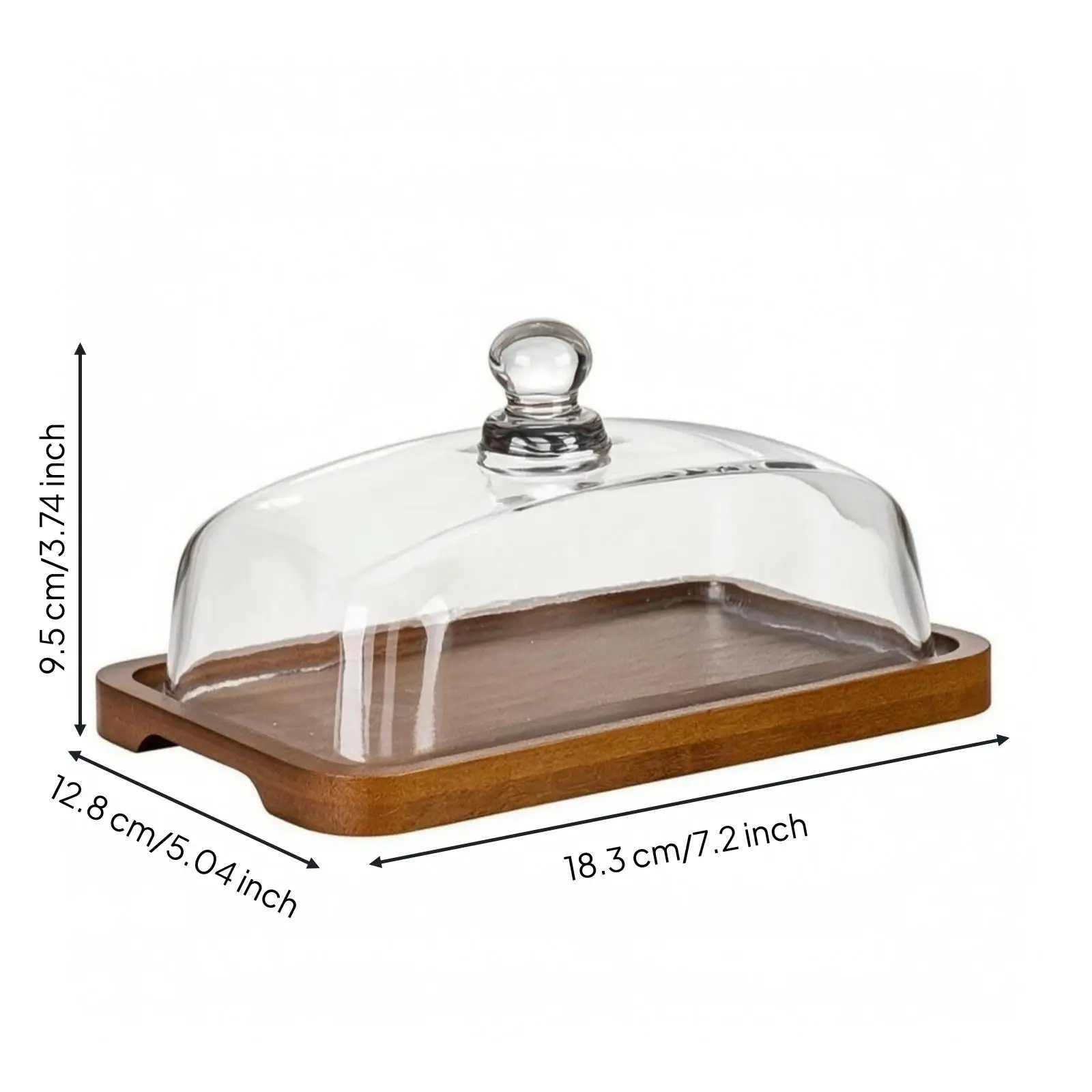 Rectangular Dessert Plate with Clear Glass Cover Acacia Style Wooden Tray Butter Server for Breakfast Table