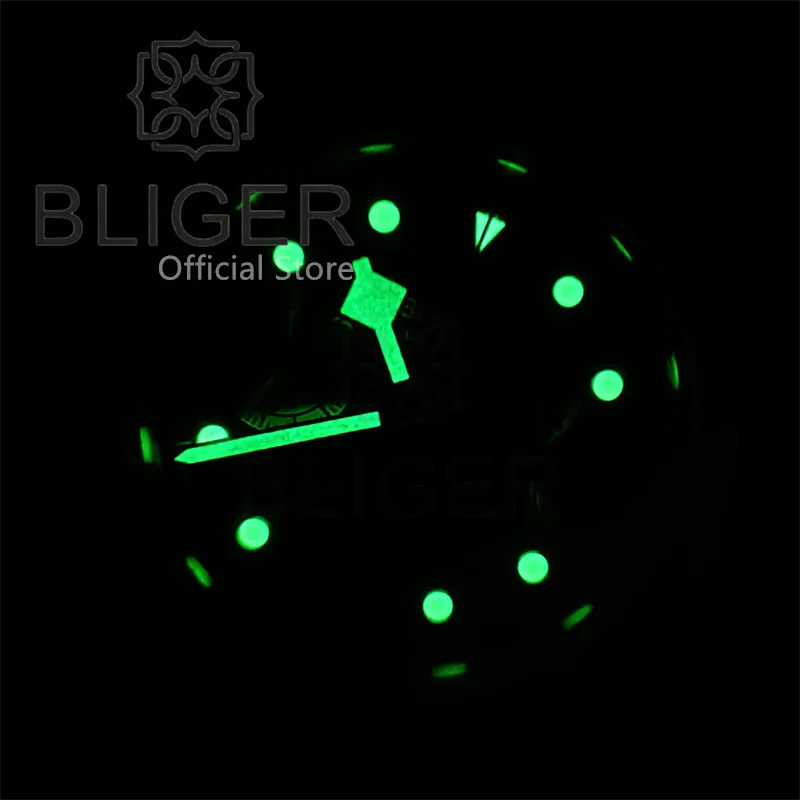 BLIGER-Montre Chronographe à Quartz pour Homme, Verre Saphir, Cadran Noir et Rose, 5 Aiguilles, Vert Shoous, Date 6 O'Clock, 39mm, VK64 Moon