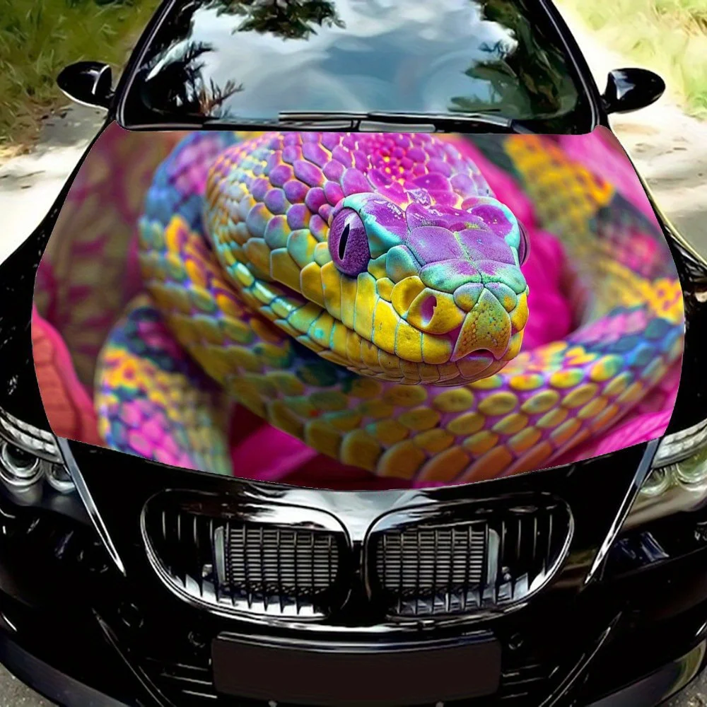 

Unique Personalized Pink and Yellow Snake Car Engine Hood Sticker, Waterproof Self-adhesive Vehicle Vinyl Wraps Decal, Personali