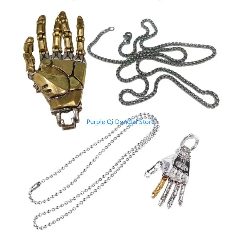 L21E Retro Bionic Hand Charm Necklace Polished Copper Jewelry Gift for Fashion Lovers