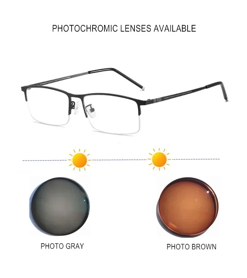 Premium Titan Halbrand-Brille nach Rezept Herren Damen Sphäre -0.5 bis -10 Zylinder -0.5 bis -2.0 photochrome Gläser oder Blaulichtfilter F635 – Detail 4