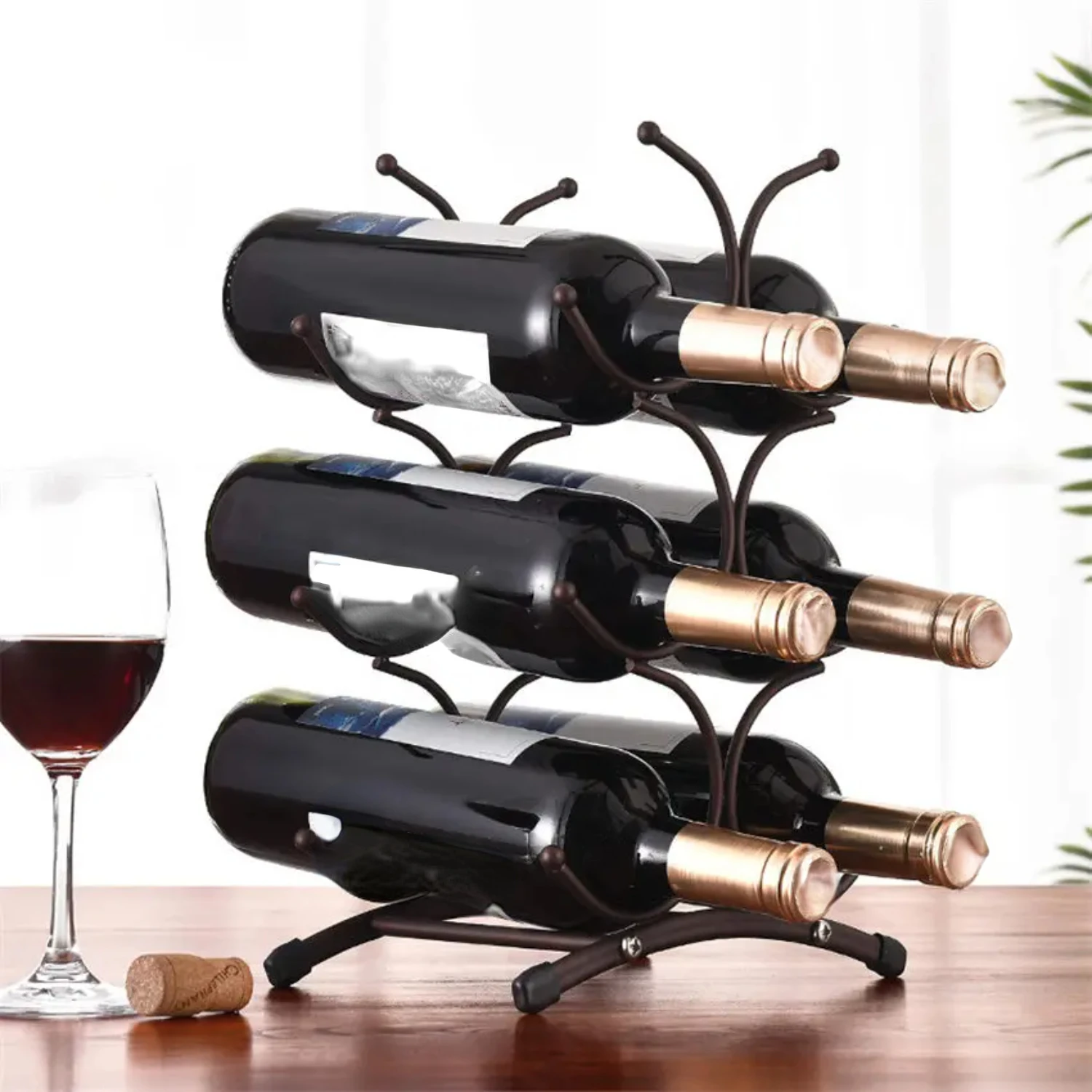 European style 6 Bottle Wine Rack Metal Freestanding Kitchen  Stand Wine Cabinet Grape Wine Shelf Display