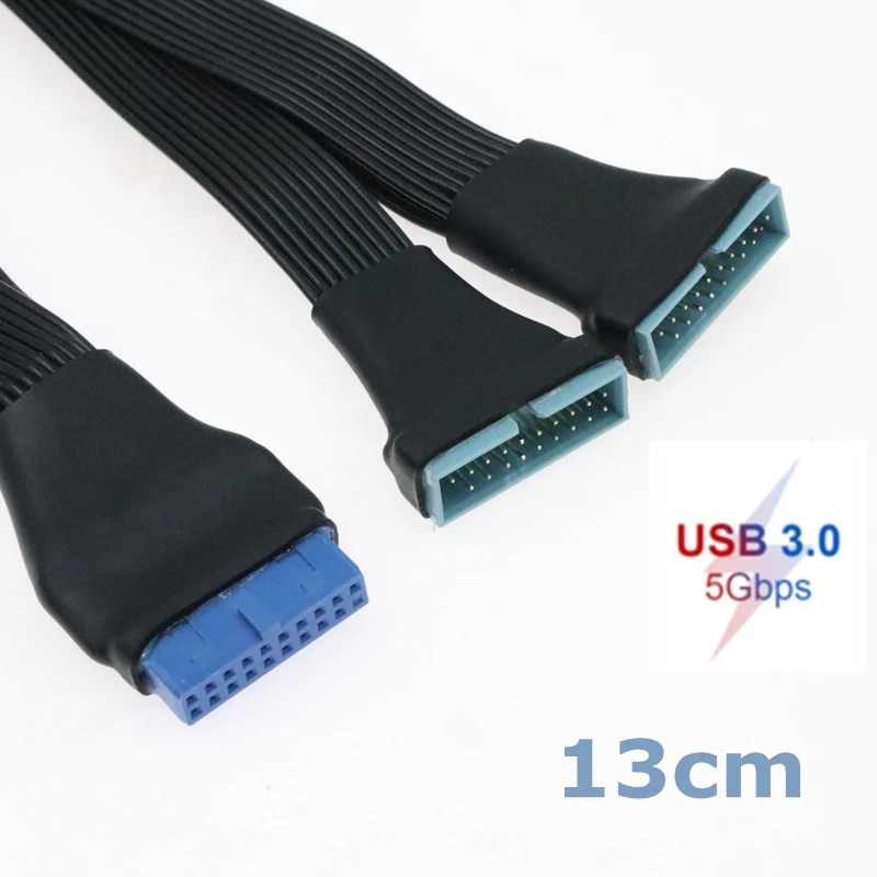 Mini USB 3.0 Adaptador Splitter Cable para Motherboard, Extensão Interna do Cabeçalho, 19Pin, 20Pin, 1 a 2