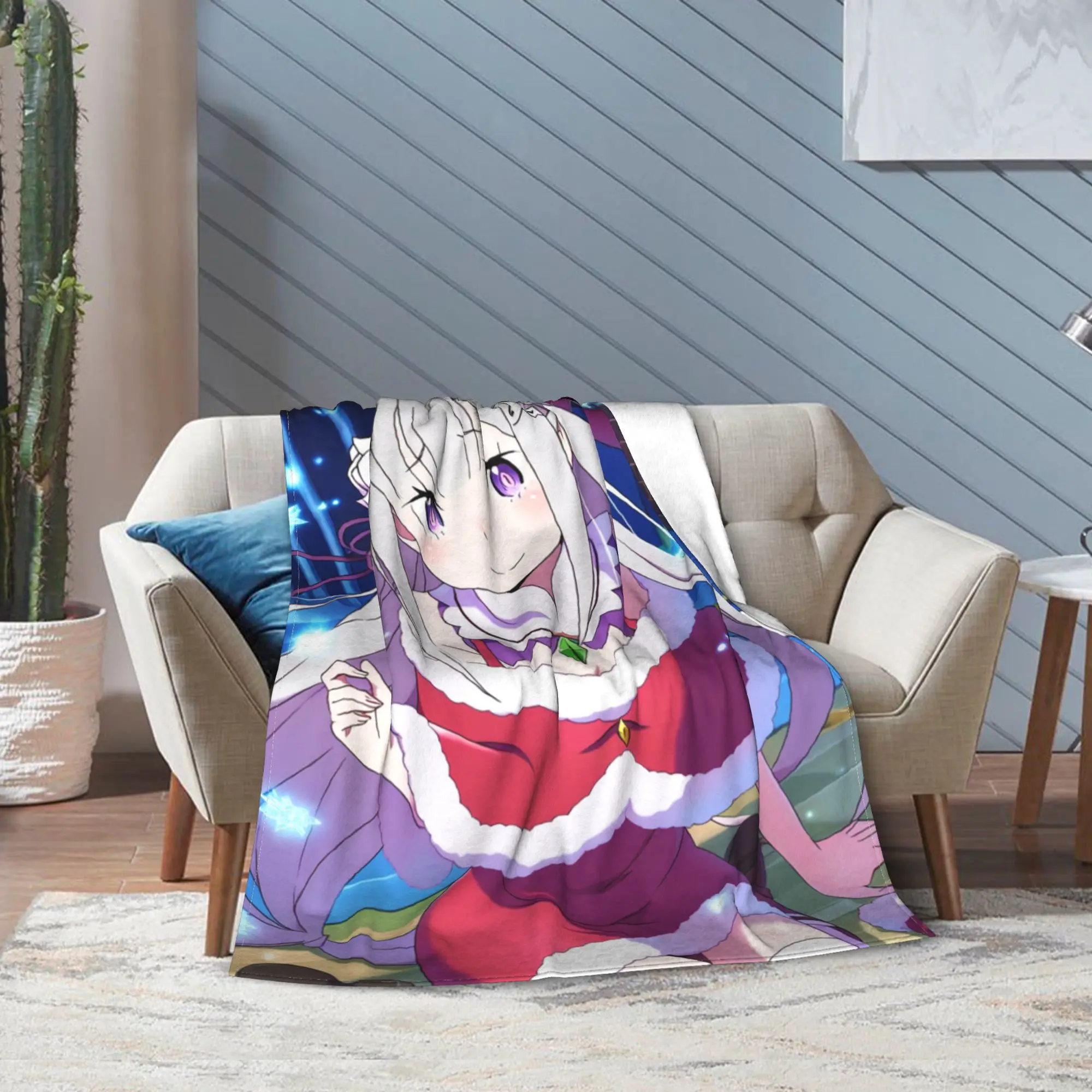 R-Re Zero Emilia Anime Blanket Flannel Textile Decor  Breathable Warm Throw Blankets for Bedding Office Bedspreads