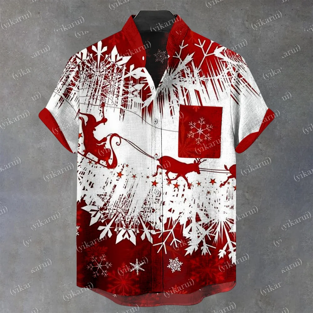 Hawaiian Spring Summer Fashion Casual Linen 3D Printed Street Travel Walking Beach Printed Short Sleeve Button Shirt