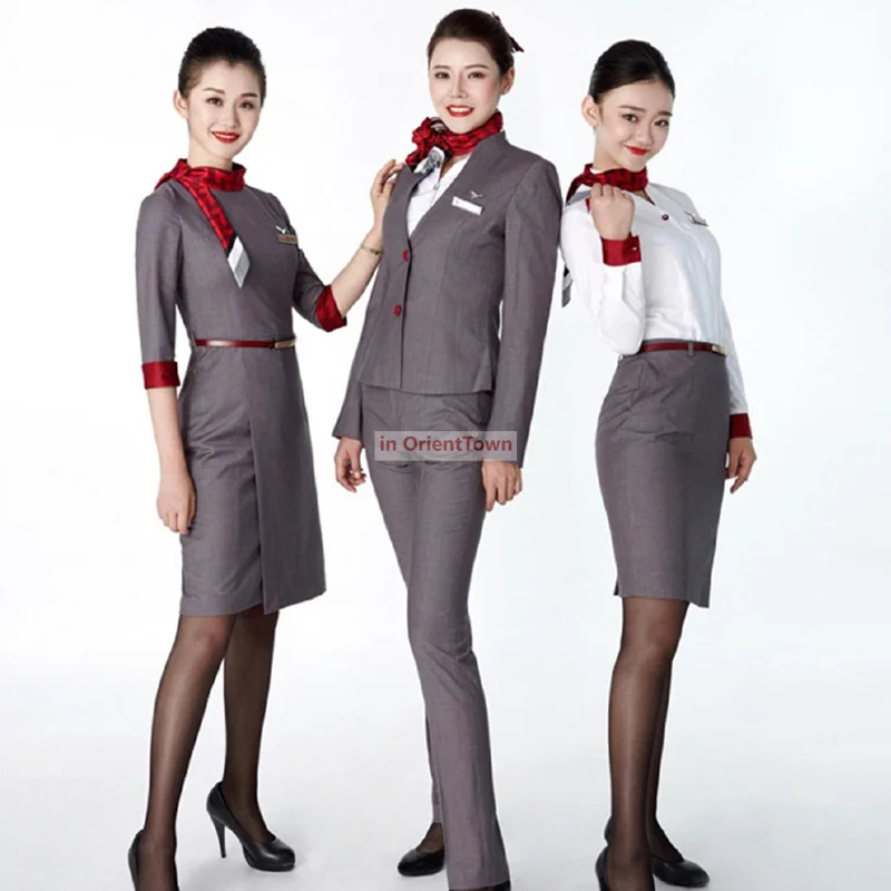 Korea Turkey Airlines Flight Attendant Uniform Full Sleeve 3/4 Sleeve Women's Work Dress Stewardess Professional Beautician Wear