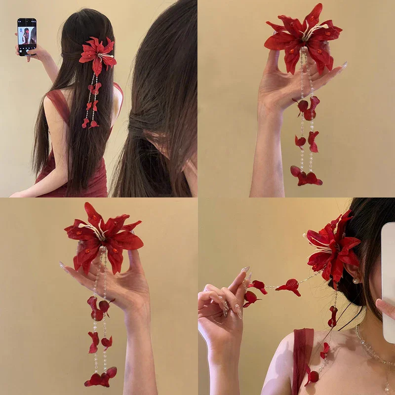 ホットセール 花飾りダックビルクリップ 模造花ヘアピン ガラ - Women Accessories Sale のレビューと価格