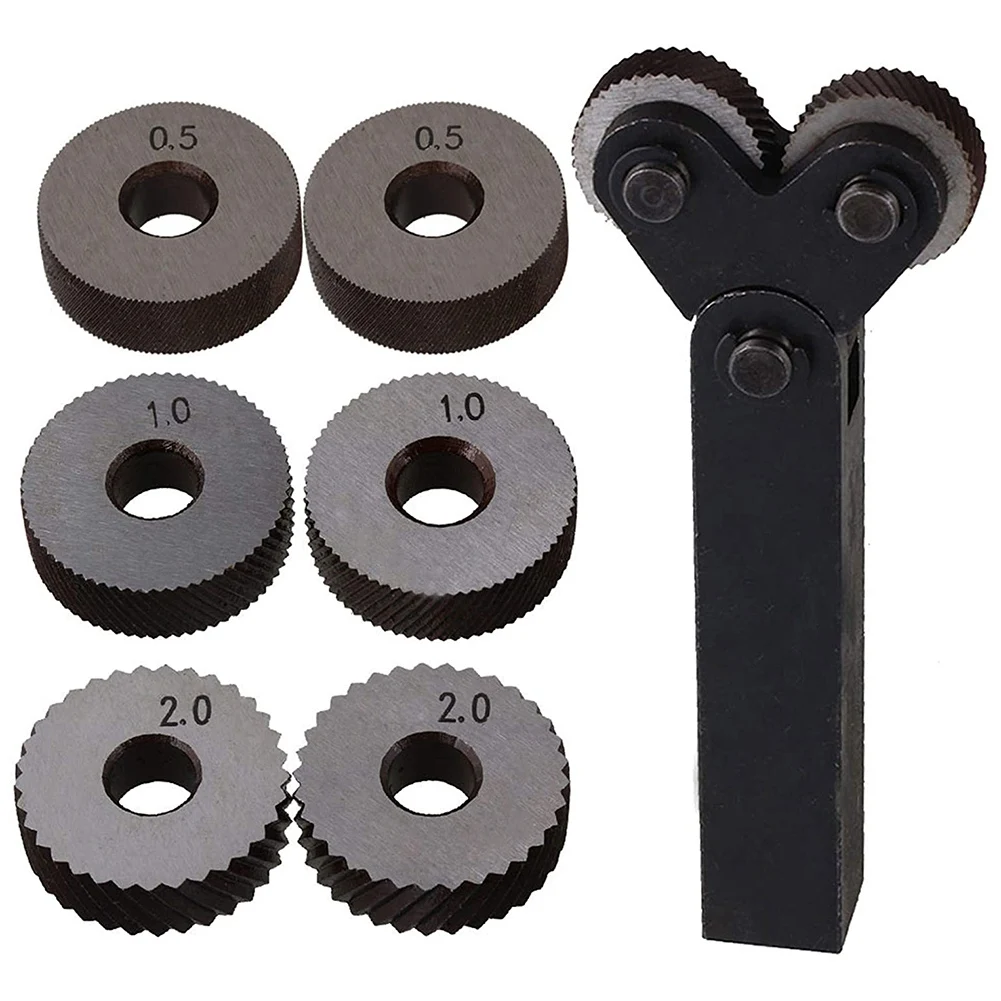 AT63-Dual Wheel Knurling Tool Kit 7Pcs 0.5Mm 1Mm 2Mm Wheel Linear Pitch Knurl Set Steel Lathe Cutter Wheel Knurling Tool Set