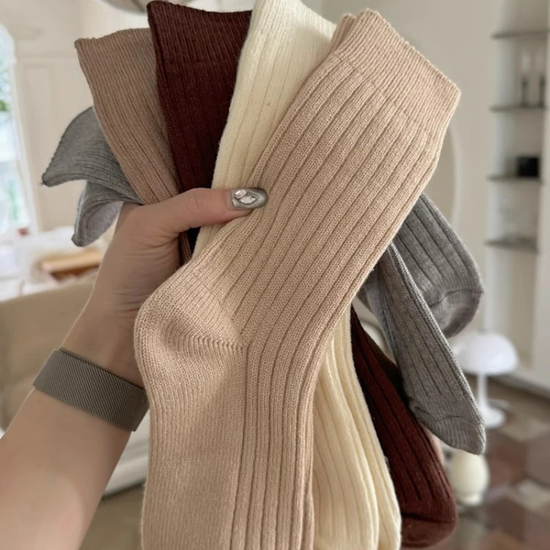 2023 New Winter Cashmere Wool Women Socks Casual japanese fashion Solid Color Thicker Long Sock Girls Thermal Warm Crew Sock