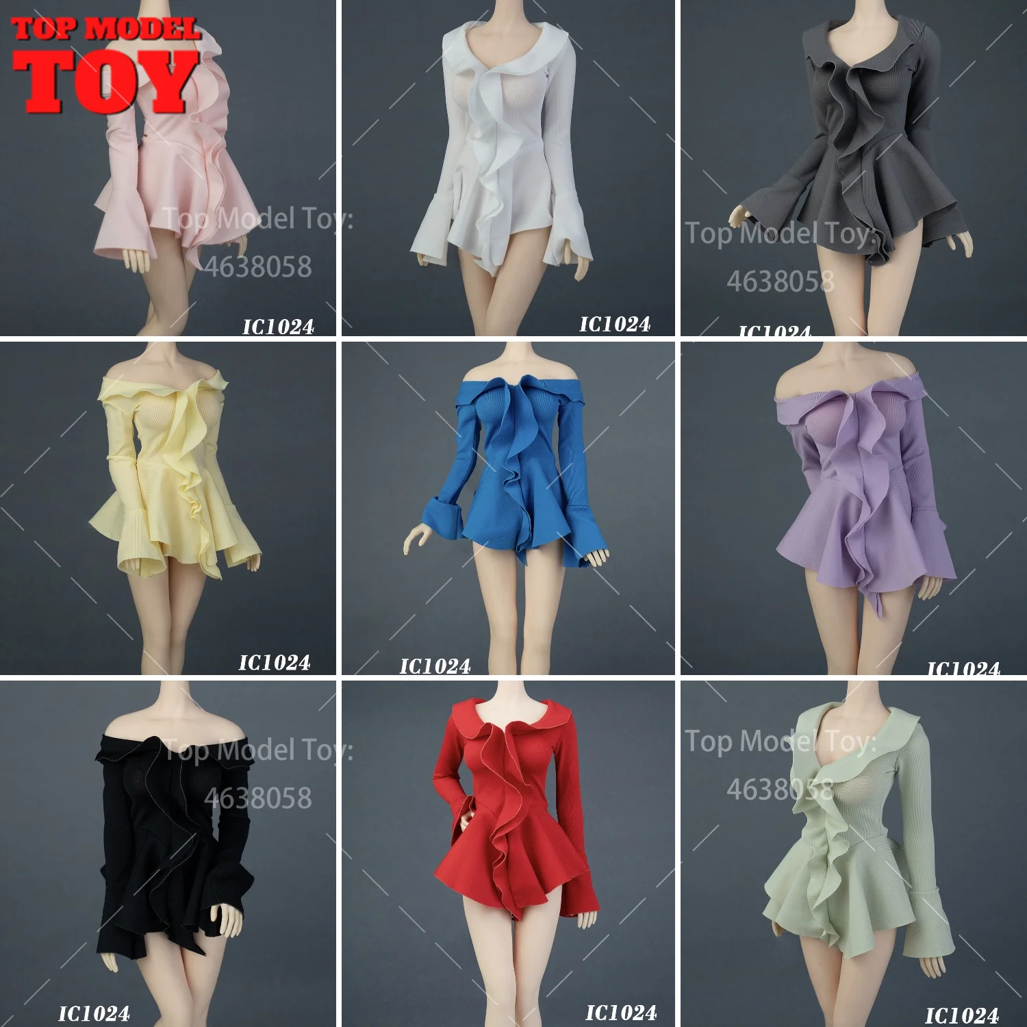

ICE TOYS ic1024 1/6 Trumpet Sleeve Long Sleeve V-neck Short Skirt Clothes Model For 12" Female Soldier Action Figure Body Dolls