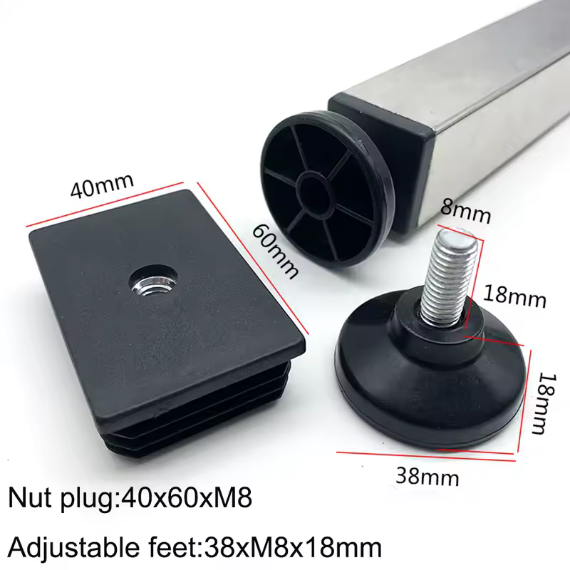 4Pcs Adjustable Furniture Feet And Square/Rectangular Tube Plug With Nuts Black Sofa Chair Table Leveler Legs For Furniture - Image 7
