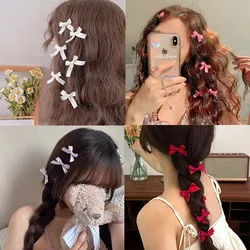 Horquilla de lazo rojo rosa dulce para niña y mujer, pasador de pelo coreano Y2K, pinza de pico de pato Lolita, accesorios para el cabello, 8 piezas