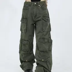 Y2k Multi-pockets Straight Baggy Cargo Pants for Men Pantalones Hombre Black Overalls Streetwear Loose Casual Trousers Oversized