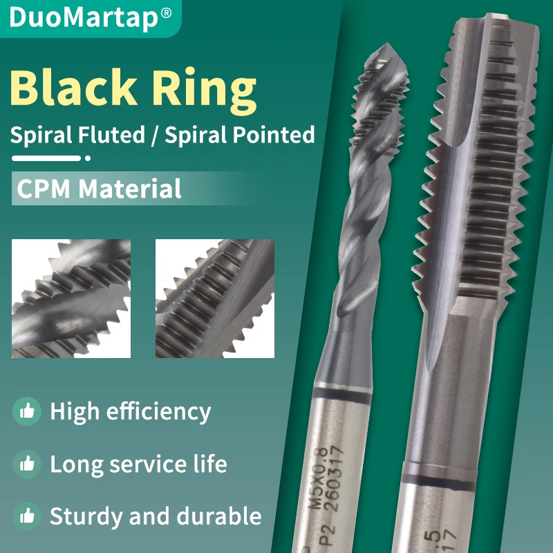 

Метрические спиральные метчики DUOMartap HSSE-PM с черным кольцом, M3-M12, для машинной нарезки резьбы