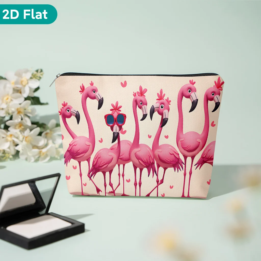 Flamingo with Sunglasses Party Gift Zippered Storage Bag Lightweight Cosmetic Pouch for Storing Cosmetics Travel Toiletry Bag