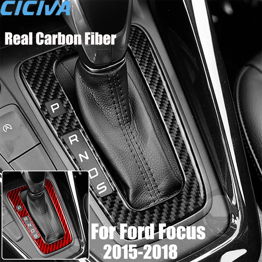 

Real Carbon Fiber Car Accessories Gear Shift Panel Decorative Cover Soft Sticker For Ford Focus MK3 2015 2016 2017 2018