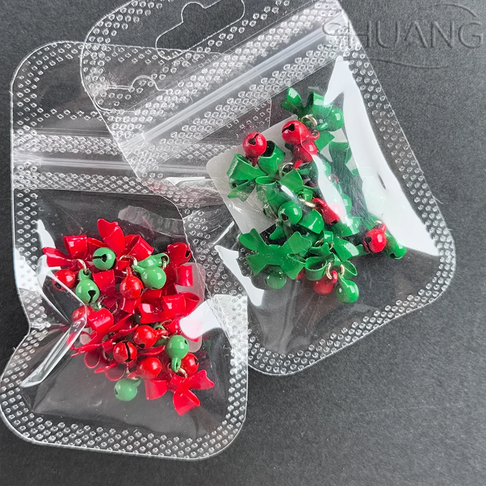 10개입 징글벨 리본 크리스마스 네일 참 3D 12*15mm 레드 그린 리본벨 펜던트 네일 액세서리 크리스마스 Y2K 매니큐어 장식