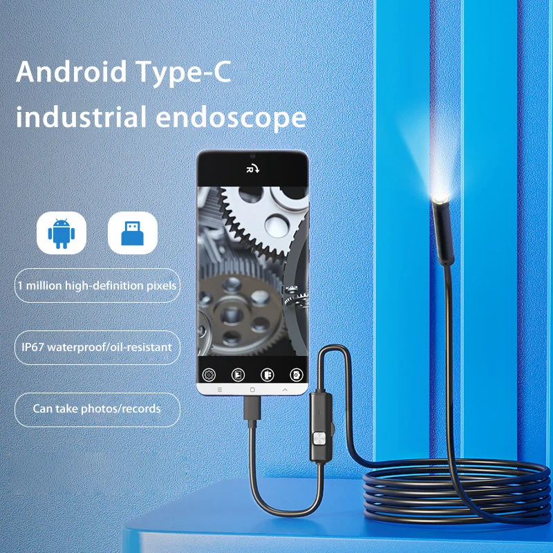 7.0mm Endoscope Camera Type-C IP67 Waterproof LED Adjustable Flexible Inspection Borescope Cameras For Phone Borescope 0.5/1/2M