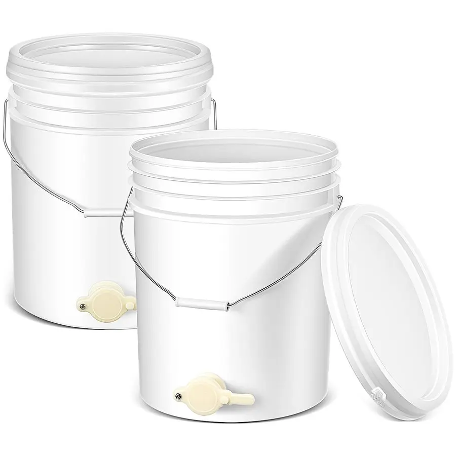 

2 Pack Plastic Honey Bucket with Gate 5 Gallon Bucket with Spigot White Honey Extractor Equipment Beekeeping Harvesting Tool Bee