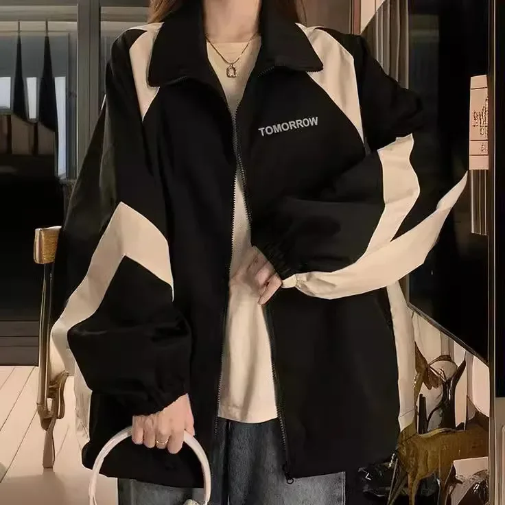 Color-Blocked Baseball Jacket Spring/Fall New Style Student Oversized Casual Windbreaker