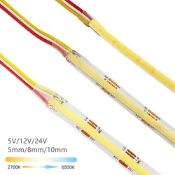 5V 12V 24V CCT COB LED Strip 2700K to 6500K Color-Changing LED Tape Dimmable Bicolor Ribbon Dual Color Linear Light Ra90 3 wires