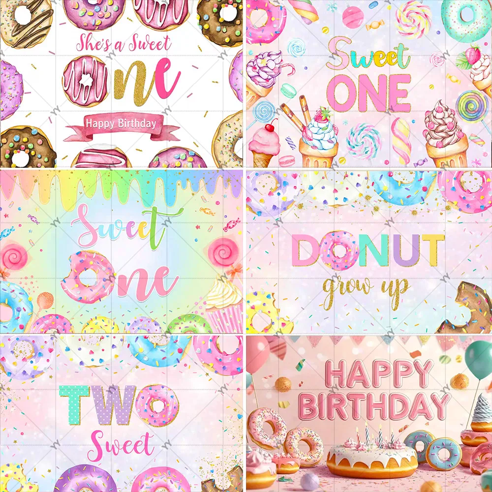 

Sweet One Or Two Donut Theme Kid 1st Birthday Party Decor Photography Backdrop Dessert Cake Smash Banner Baby Shower Photo Props