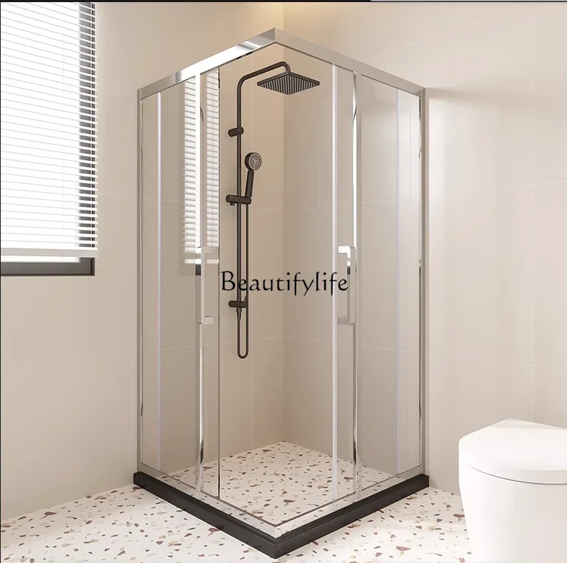 

ls 04-*Shower Room Bathroom Glass Door Partition Toilet Dry and Wet Separation Stainless Steel Square Simple Black