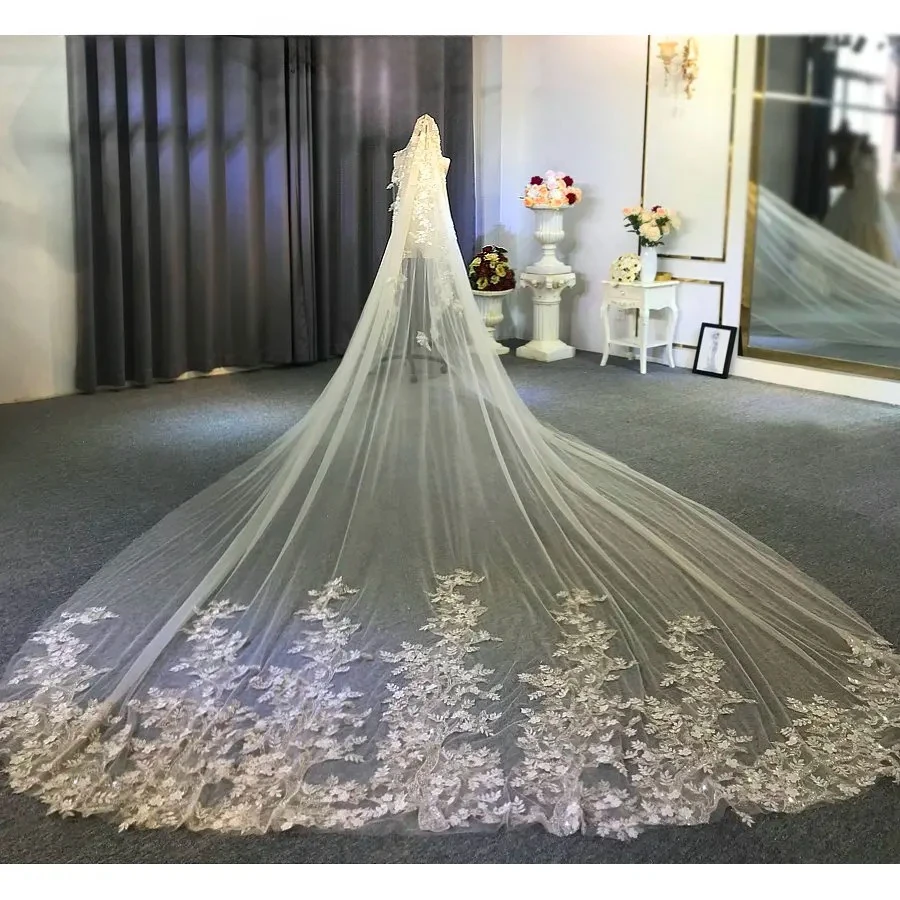 

Customized luxury 500cm Champagne Color Luxury 5m Long Veils Wedding Long Veil With Full Beading