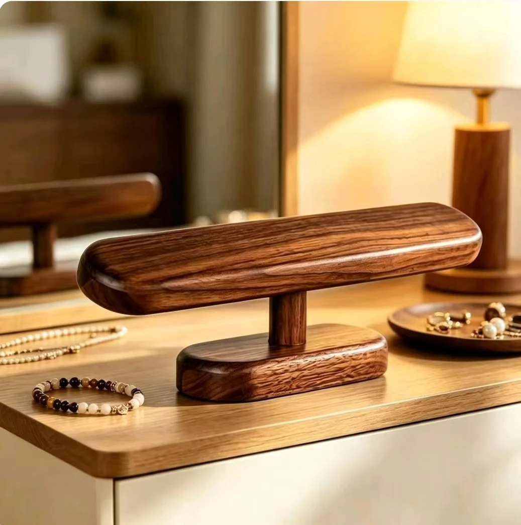 Wooden Walnut Jewelry Organizer Stand Multi Hooks Watch Chain Anklet Counter Display Holder