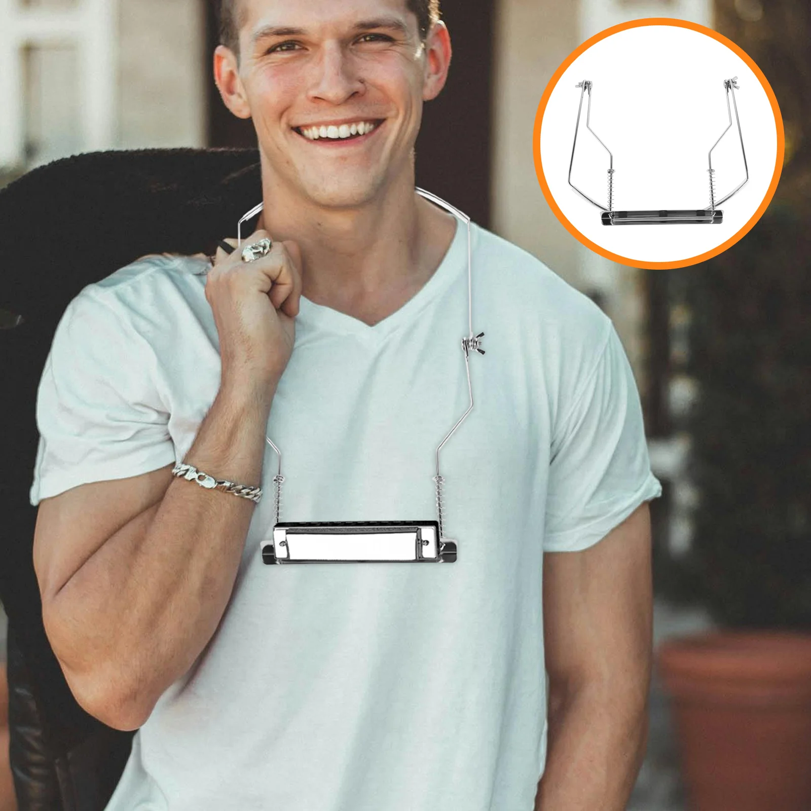 

Harmonica Neck Holder Metal Adjustable Stable 10-Hole Harmonica Stand for Performance Practice and Portable Use