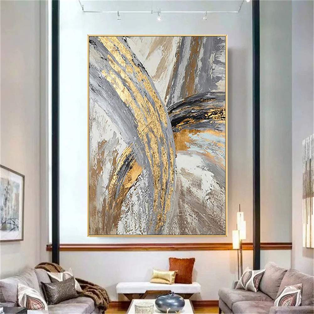 High Quality Handmade Modern Abstract Yellow And Gold Landscape Oil Painting On Canvas Large Wall Art Pictures Decor Living Room