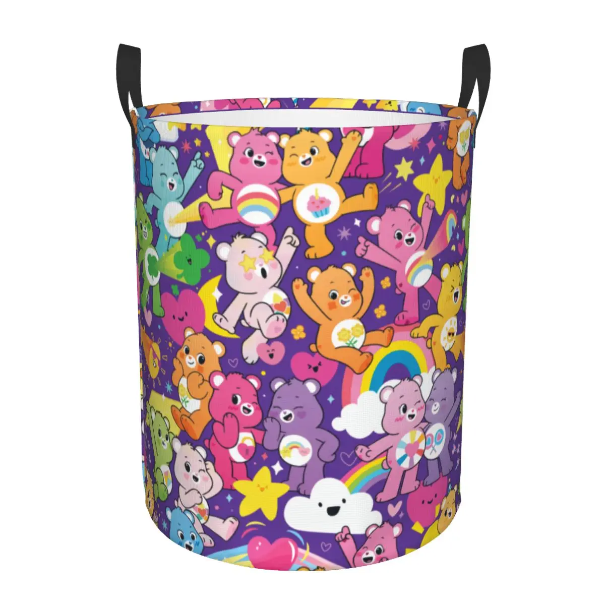 Custom Cute Rainbow Care Bears Pattern Laundry Hamper Large Storage Basket Anime Cartoon Bear Girls Boys Toy Organizer