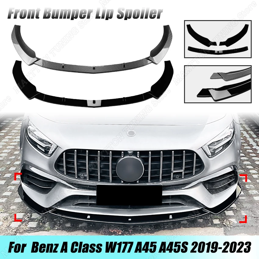 

Сплиттер переднего бампера для Mercedes Benz A Class W177 A45 A45S 2019-2023, блеск для губ, черный спойлер, диффузор, защитный корпус, комплекты